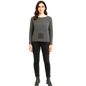 Evelyn Grace , 100% Cashmere Gray Sweater with Charcoal Pocket, Size L